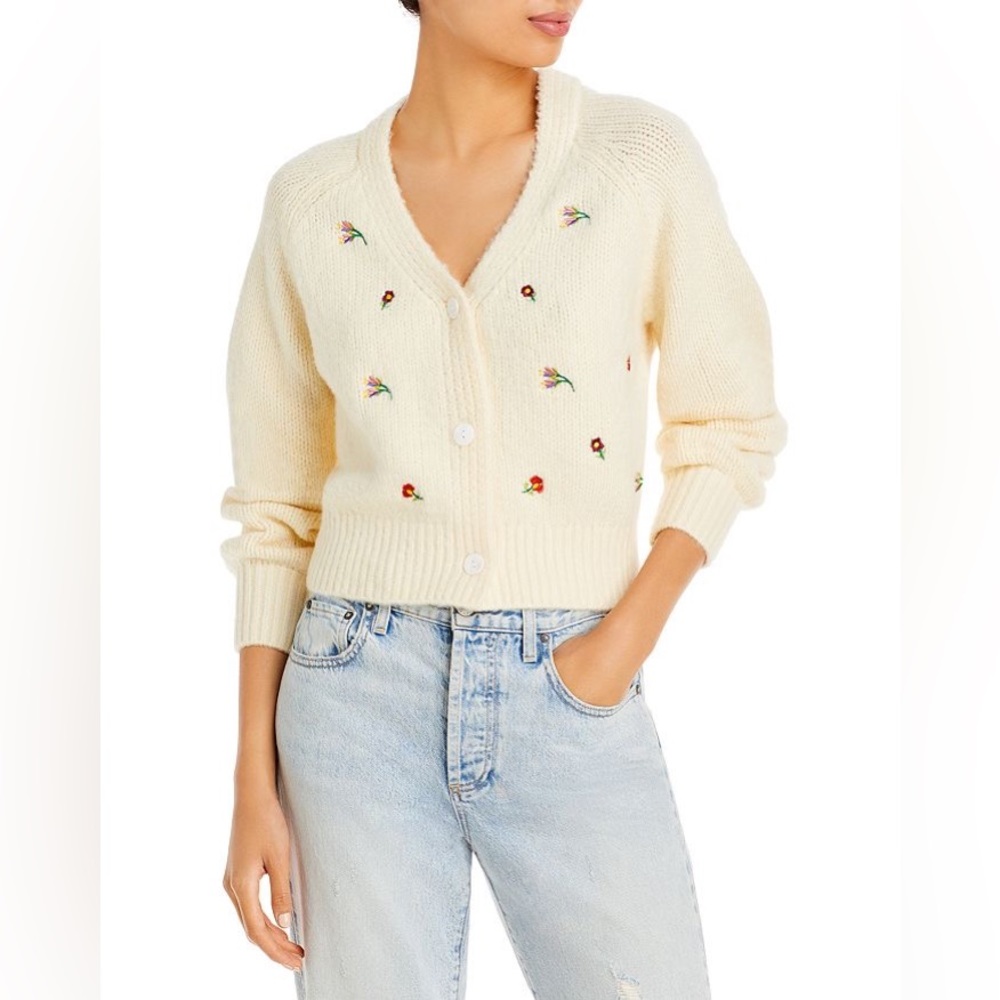 English Factory Beige/White Embroidered Cardigan